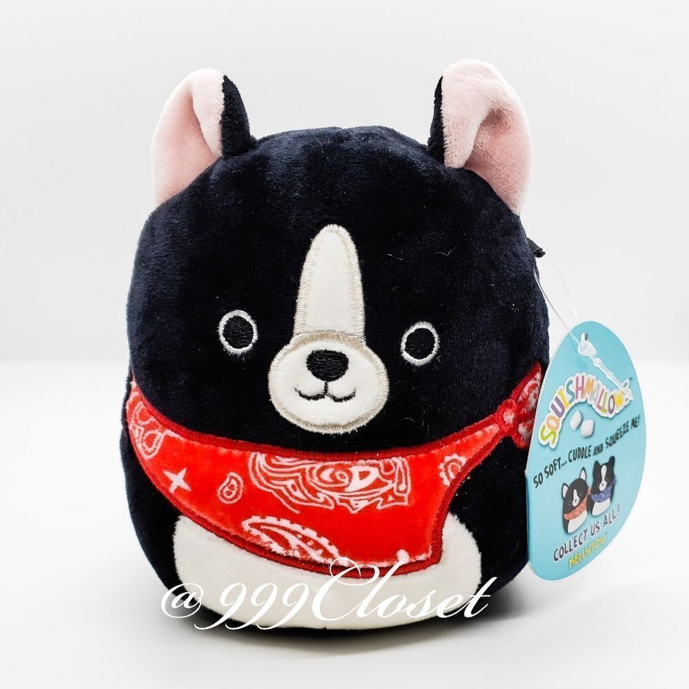 5" Squishmallow Teddy black dog with red bandana